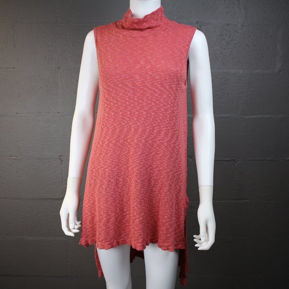 Left of Center Tunic Tank Small High-low Pinks Salmon Stretch Mock Neck Spring - Picture 2 of 6